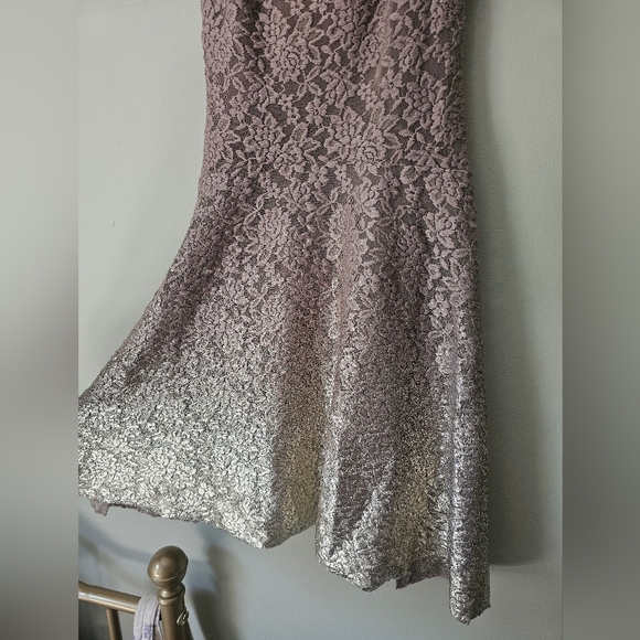 Free People Foiled Ombré Nude Tan Gold Lace Fit & N Flare Dress Boho Gypsy Party - Picture 6 of 13